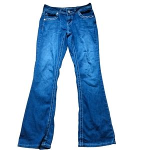 Mid rise dark wash boot cut jeans size 2